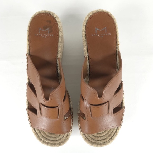 MARC FISHER LTD Brown LEATHER Robbyn Espadrille Wedge Sandal Size 9M - Picture 9 of 16